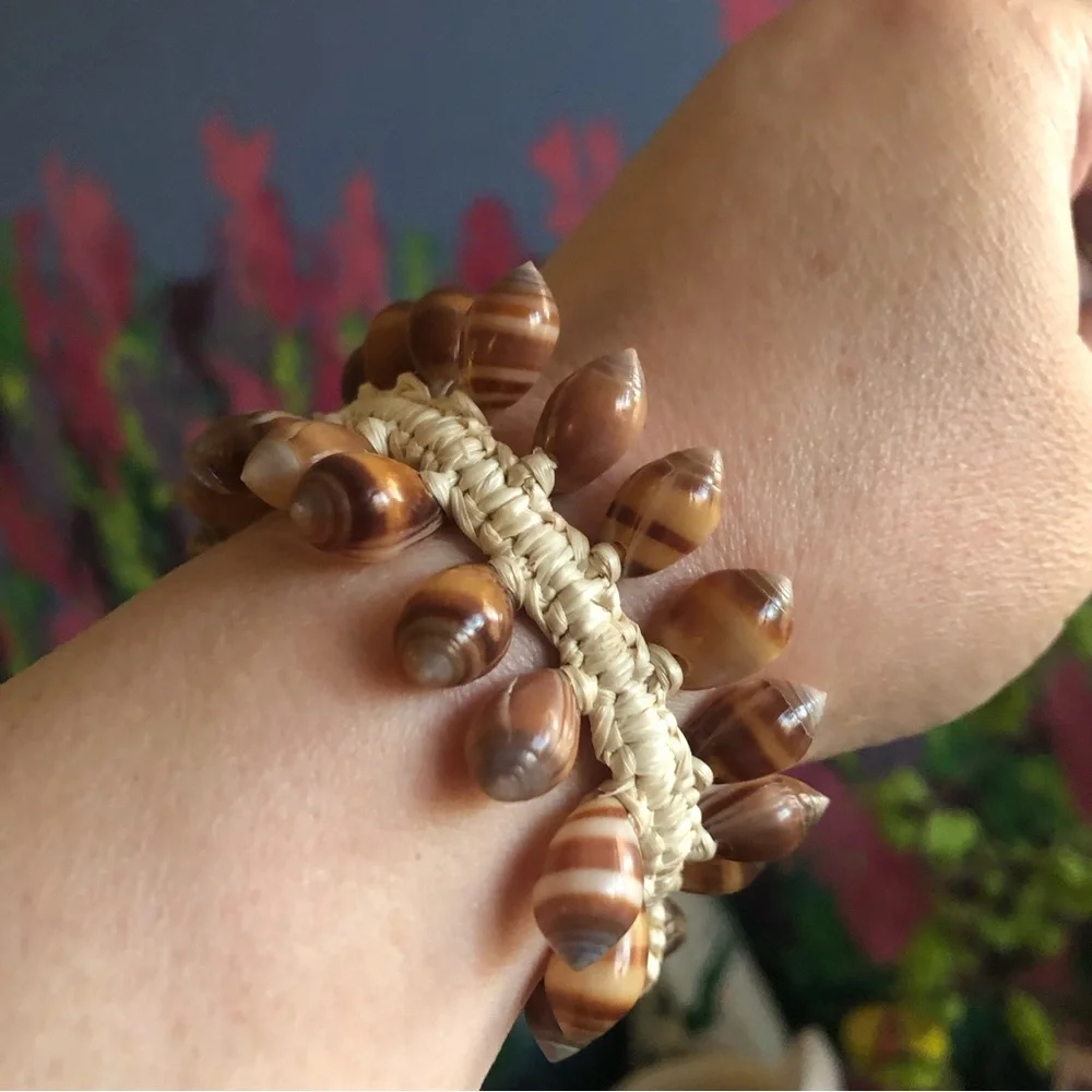 Handcrafted boho resin coated shell braided bracelet